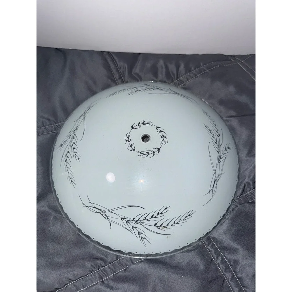 Vintage Frosted Glass Ceiling Light Shade Scalloped Black Wheat Pattern 11.25 in